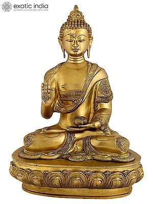 17" Seated Buddha, Glowing With Enlightenment In Brass | Handmade | Made In India