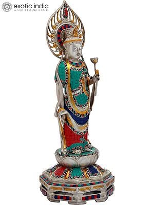 23" Kuan Yin, The Japanese Form Of Padmapani Avalokiteshvara In Brass | Handmade | Made In India