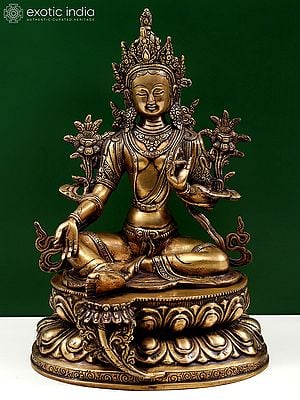 13" The Matchless Beauty Of Green Tara In Brass | Handmade | Made In India