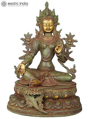 13" The Matchless Beauty Of Green Tara In Brass | Handmade | Made In India