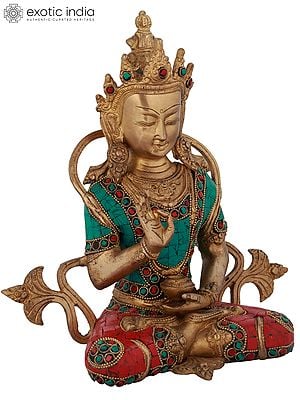 10" Crowned Buddha in Preaching Mudra-Tibetan Buddhist Deity In Brass | Handmade | Made In India