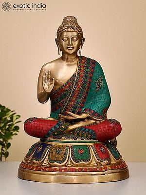 22" Brass Gautam Buddha Preaching His Dharma with Inlay Work | Handmade