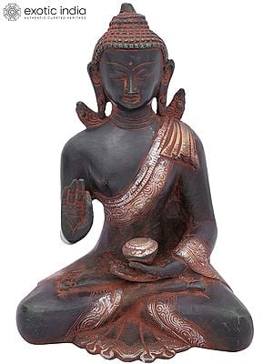 7" Buddha in Vitark Mudra (Tibetan Buddhist Deity) In Brass | Handmade | Made In India