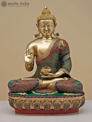 22" Brass Gautam Buddha Preaching Dharma with Inlay Work