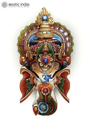 45" Superlarge Wooden Lord Ganesha Mask Wall Hanging