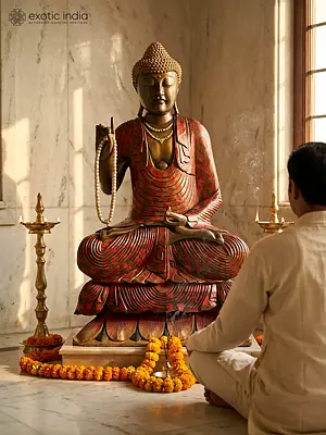 39" Large Wooden Gautam Buddha Sculpture – Preaching His Dharma, Handcrafted Spiritual Masterpiece