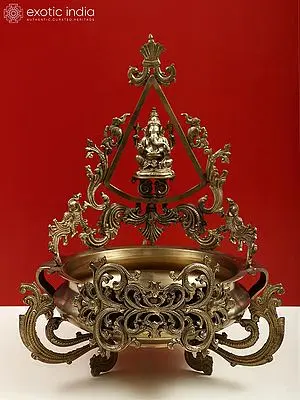 21" Lord Ganesha Urli In Brass