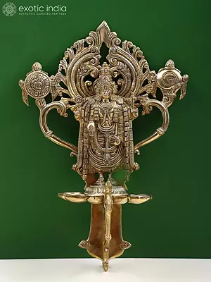 13" Brass Tirupati Balaji Wall Hanging with Diya