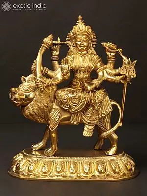 8" Brass Goddess Durga Sculpture | Sacred Home Statue