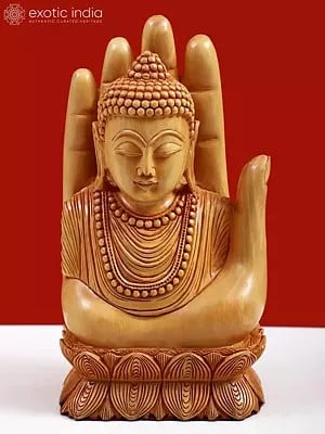 Wooden Idol of Lord Buddha in Blessing Hand Mudra