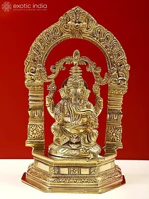 9" Fine Lord Ganesha on Pedestal with Kirtimukha Prabhavali