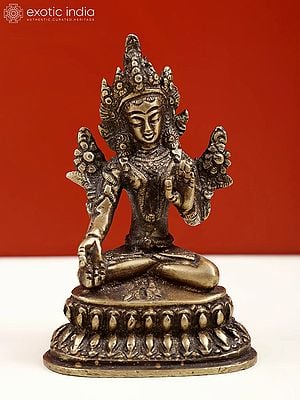 4" Small Brass Goddess White Tara Statue