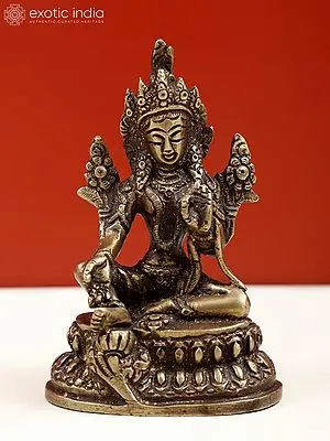 Tibetan Green Tara Brass Statue - 4" Deity Figure