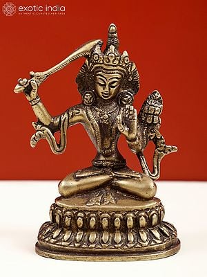 4" Small Tibetan Buddhist Deity Manjushri Brass Statue