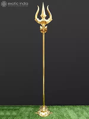 Large Brass Shiva Trishul (Trident) with Stand