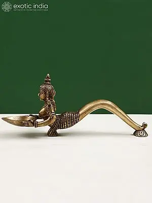 Brass Aarti Diya with Lady Shape Handle