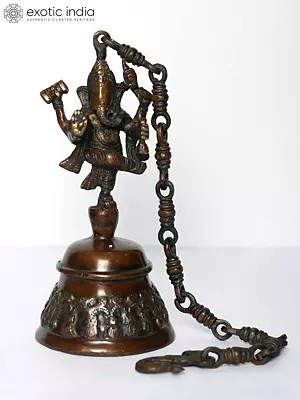 11" Brass Dancing Ganesha Hanging Bell