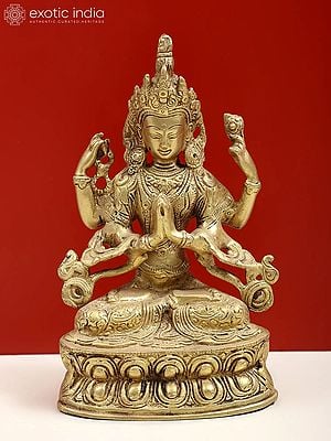 8" Tibetan Buddhist Deity Chenrezig In Brass