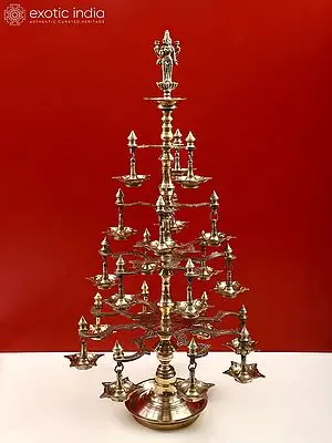 36" Large Brass Goddess Lakshmi Multi Wick Lamp