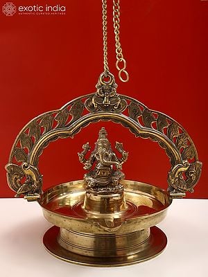 15" Brass Lord Ganesha Hanging Diya