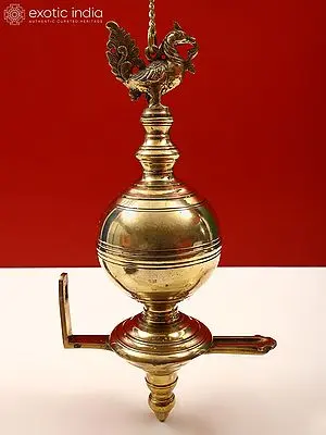 Traditional Brass Hanging Diya with Peacock Motif (16")