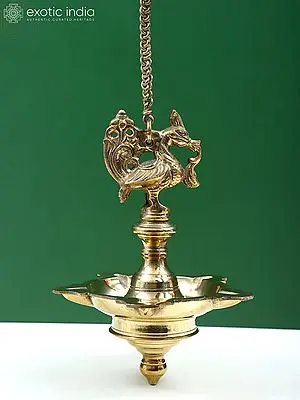 10" Brass Peacock Hanging Lamp