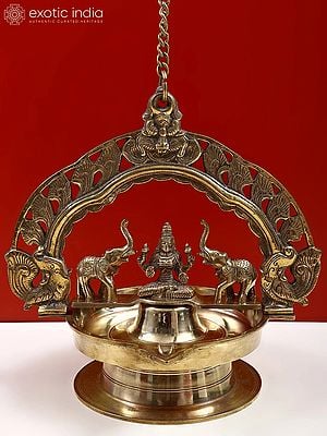 13" Brass Goddess Gaja Lakshmi Hanging Diya