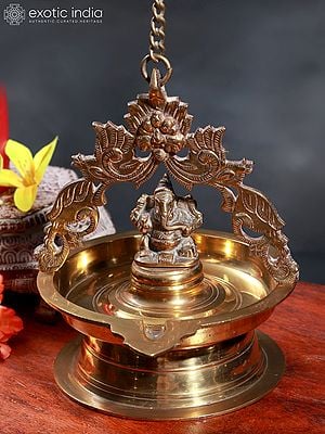 9" Brass Lord Ganesha Hanging Diya