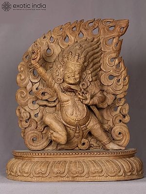 16" Wooden Tibetan Buddhist Deity Vajrapani Sculpture