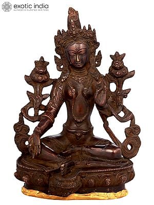 8" Tibetan Buddhist Saviour Goddess Green Tara In Brass | Handmade | Made In India