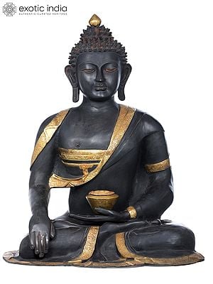 A Quiet Roar of the Shakya Lion : Buddha in Earth Touching Gesture, Large (Tibetan Buddhist) In Brass | Handmade | Made In India