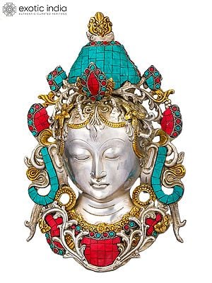 12" Brass Tibetan Buddhist Deity Tara Mask | Handmade Wall Hanging Statue | Made in India