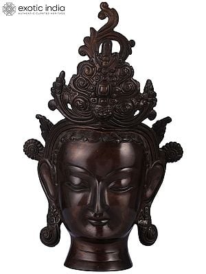 12" Goddess Tara Wall Hanging Mask (Tibetan Buddhist Deity) In Brass | Handmade | Made In India