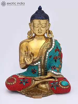 12" Tibetan Buddhist Deity Preaching Buddha In Brass | Handmade | Made In India
