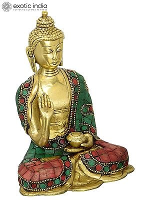 6" Vitarka Buddha, Meditative Calm On His Brow with Inlay Work In Brass | Handmade | Made In India