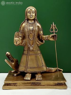 11" Khodiyar Mata with Crocodile In Brass | Handmade | Made In India