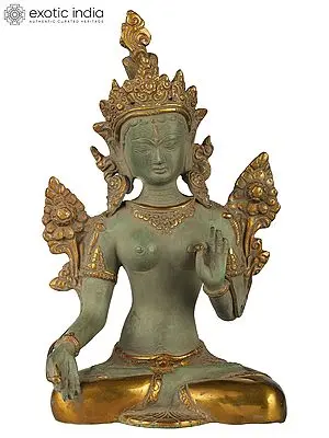 10" Tibetan Buddhist Goddess White Tara In Brass | Handmade | Made In India