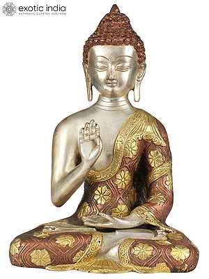 10" Lord Buddha In Abhaya Mudra - Tibetan Buddhist In Brass | Handmade | Made In India