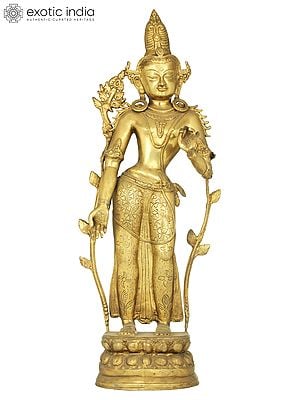 31" Padmapani Avalokiteshvara (Tibetan Buddhist Deity) In Brass | Handmade | Made In India