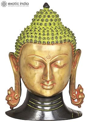 11" Lord Buddha Wall Hanging Mask (Tibetan Buddhist) In Brass | Handmade | Made In India