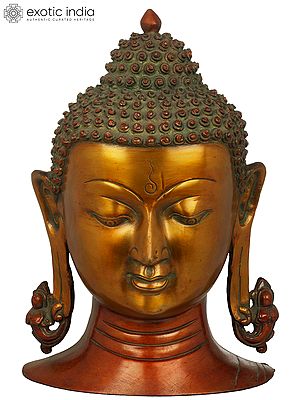 11" Lord Buddha Wall Hanging Mask (Tibetan Buddhist) In Brass | Handmade | Made In India