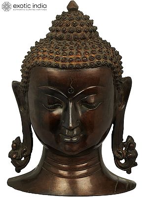 11" Lord Buddha Wall Hanging Mask (Tibetan Buddhist) In Brass | Handmade | Made In India