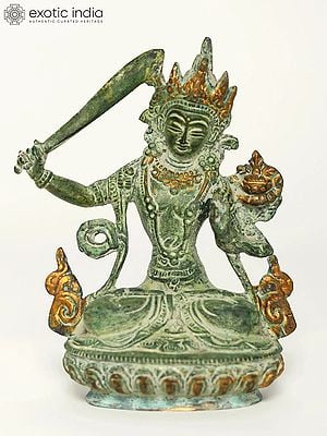 5" Brass Small Buddhist Goddess Manjushri Idol | Buddhist Deity Statues