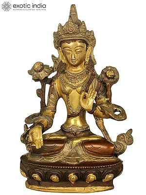 8" Tibetan Buddhist Goddess White Tara In Brass | Handmade | Made In India