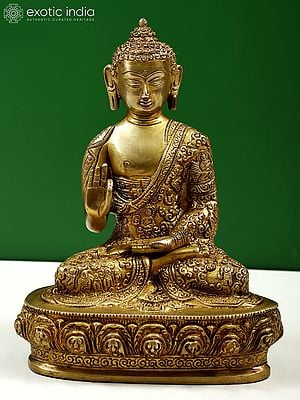 9" Brass Lord Buddha In Vitark Mudra | Handmade | Made In India