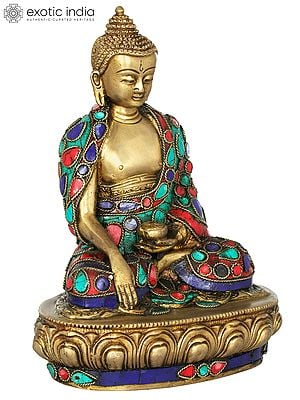 8" Lord Buddha in Bhumisparsha Mudra | Handmade Brass Inlay Statue | Made in India