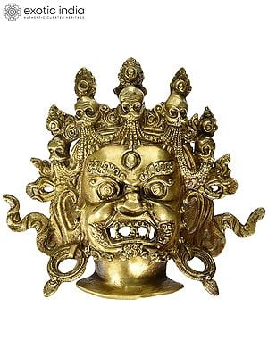 8" Mahakala Wall Hanging Mask In Brass | Handmade | Made In India