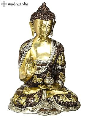 12" Tibetan Buddhist Blessing Buddha In Brass | Handmade | Made In India