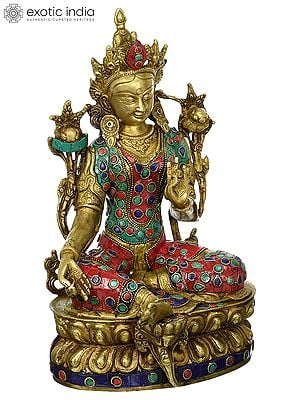 12" Goddess Green Tara (Tibetan Buddhist Deity) In Brass | Handmade | Made In India