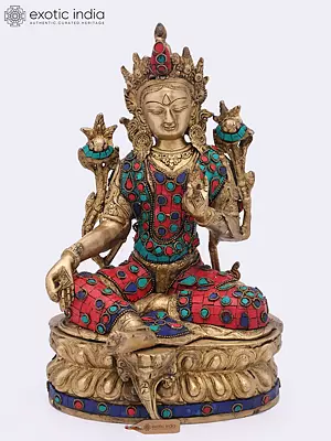 12" Goddess Green Tara (Tibetan Buddhist Deity) In Brass | Handmade | Made In India